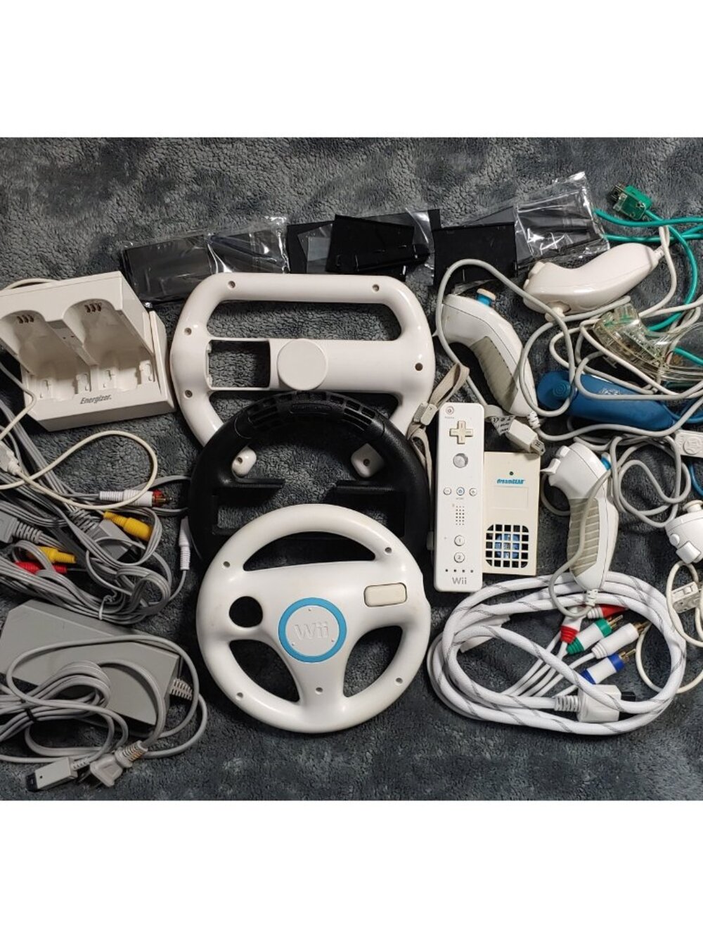 Nintendo Wii Accessories Bundle Lot - Wheels, Nunchucks, Remotes, Fan - Untested
